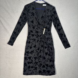 Calvin Klein Women’s Size XS Faux Wrap Dress Black Velvet Burn Out Mini Dress